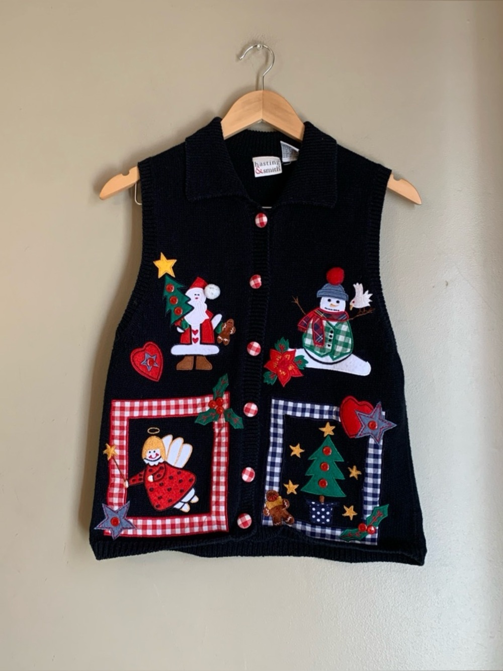 Hasting & Smith Christmas Button Up Sweater Vest Holiday Festive, Women's Size S